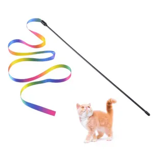 Regenboog Lint Kattenhengel Interactief Speeltje Kleurrijk Lint met Lange Handgreep voor Huisdier