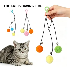 Hanging Cat Toy Interactive Plush Ball Cat Toy with Bell and Hanging Hook Kitten Teaser Toy for Pet Cage Home