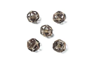 Set of five woven Silvervine geometric cat toy balls with organic catnip core detail