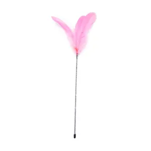 Bacchetta per gatti con piume rosa e manico argento glitterato per gioco interattivo