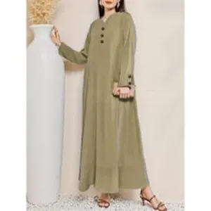 Elegant long sleeve maxi dress detailed with front buttons for women chic style.