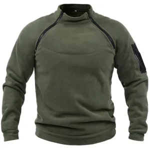 Herren Taktische Fleece Sweatshirt Detail Kragen Reißverschluss Ärmeltasche Grün