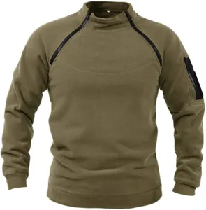 Herren taktische Fleece-Pullover, dicker warmer Thermopullover mit Reißverschluss und Ärmeltasche.