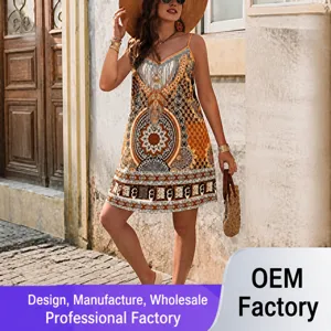 Women boho floral print slip dress casual summer strap beach dress vacation apparel