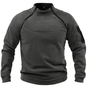 Dicker Herren Fleecepullover Taktischer Sweatshirt mit Stehkragen und Reißverschlusstasche