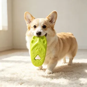 Cute Corgi dog chewing green slipper pet toy, durable teeth cleaning toy for small large dogs.