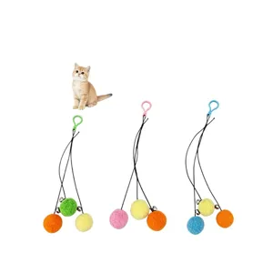 Hanging plush cat toy ball set with bells and hooks for indoor play