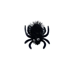 Fuzzy black Halloween spider toy for cats with googly eyes for interactive pet play fun