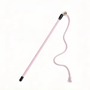 Macaron pink cat teaser wand with soft cotton string and cute bead, fun interactive toy.