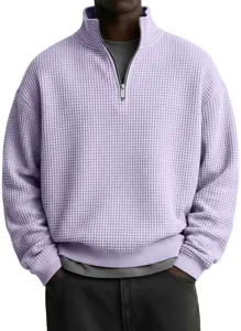 Sudadera de hombre de punto gofrado cuello alto con cremallera vista detalle bien