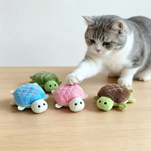 Cute plush turtle cat toy with catnip and crinkle sound paper, soft interactive pet toy for cats.
