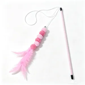 Giocattolo per gatti con piuma di bruco rosa e campanello per gioco interattivo pet.