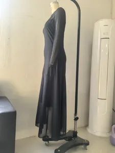 Elegant black long sleeve dress featuring sheer mesh patchwork design for women, sexy styling.