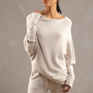 Pull Pullover en Tricot Manches Longues Col Rond Couleur Unie Décontracté pour Femmes Élégant
