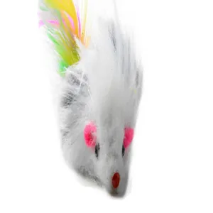 Plush cat toy featuring colorful feather tail, fuzzy mouse design for daily interactive pet fun.