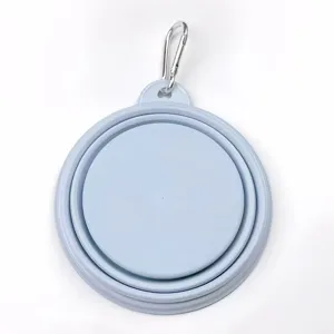 Ciotola per animali pieghevole e portatile per viaggi, ciotola in silicone con moschettone.