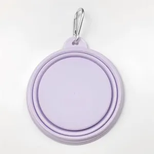 Ciotola pieghevole in silicone portatile per animali con moschettone per viaggi all'aperto.