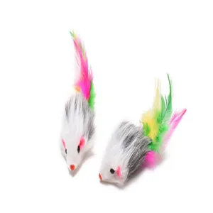 Plush feather mouse cat toy with colorful tail for interactive pet play and daily fun.