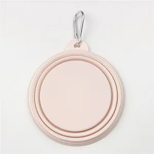 Ciotola per cani pieghevole portatile, pratica ciotola acqua da viaggio in silicone rosa con moschettone.