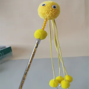 Cat teaser toy interactive wand with plush pom poms and bells for indoor cats play and fun