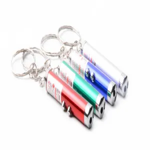 Porte-clés pointeur laser multicolore jouet, mini lampe de poche en métal portable.