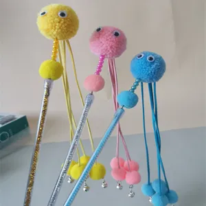 Colorful plush cat teaser wand with sparkling wand and cute pom pom balls for pets.