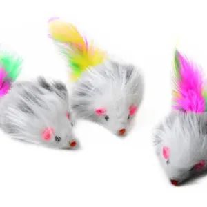 Plush toy mice for cats with colorful feather tails interactive pet play set of three