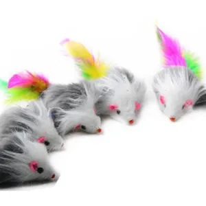 Plush fluffy feather mouse cat toy set for interactive play and fun pet entertainment.