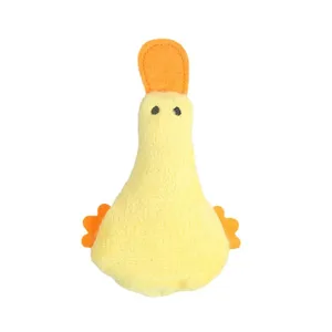 Cute yellow duck plush pet toy with crinkle paper and catnip, perfect for cats and small dogs playing.