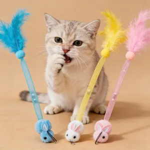 Simpatico giocattolo per gatti con piuma coniglio testa ricambio accessorio bacchetta