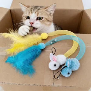 Testa ricambio giocattolo gatto coniglio soffice piuma nastro rete dettaglio per gioco interattivo