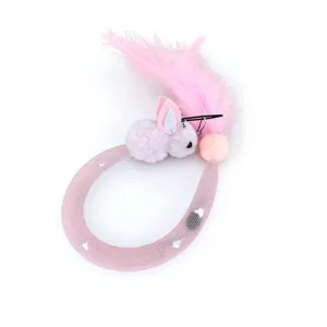 Testa di ricambio per giocattolo per gatti con tubo a rete rosa, coniglio e piuma.