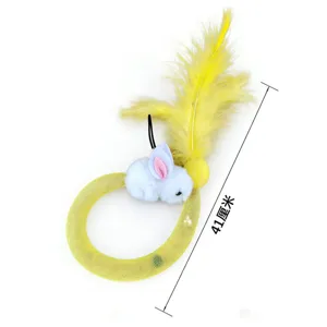 Gioco interattivo per gatti piuma peluche coniglio anello giallo ricambio giocattolo