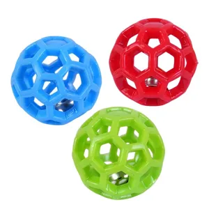 Hollow pet interactive toy ball with built-in bell, colorful chew toy for cats and dogs.