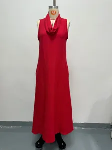 Summer sleeveless cowl neck casual loose long maxi dress for women vacation wear red