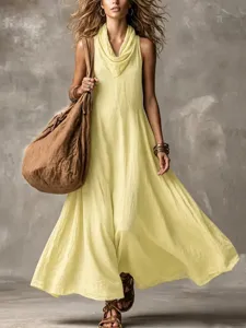 Detail shot showcasing the sleeveless maxi dress with a relaxed fit and soft drape.