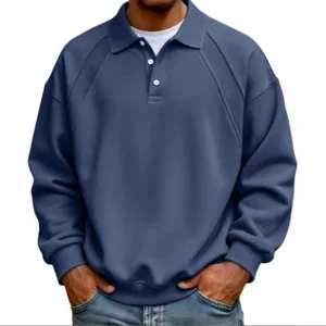 Felpa polo in maglia casual da uomo manica lunga vestibilità ampia colletto pullover top