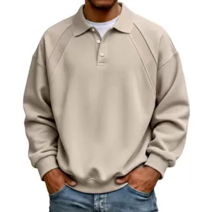 Maglione polo in maglia casual da uomo, manica lunga, colletto risvolto, comodo.