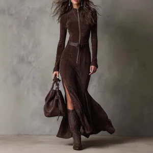 Elegant long sleeve zip lapel jumpsuit for women stylish autumn cross-border fashion apparel.