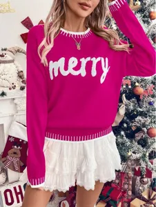 Christmas women's long sleeve pink knit sweater with white ruffle skirt festive outfit