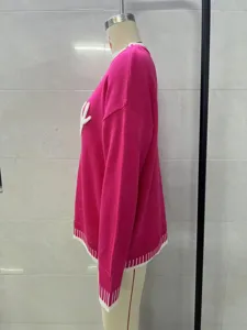 Women pink knit sweater casual long sleeve loose cardigan stylish pullover sweater top