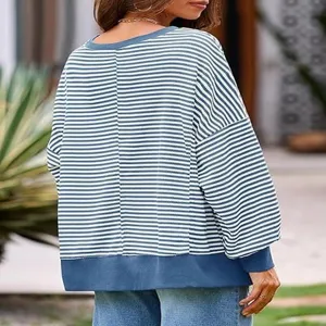 Wafel gebreide dames trui met lange mouwen ronde hals gestreepte casual top mode