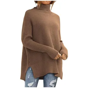 Damen lässiger Rollkragen Pullover oversized Fledermausärmel Strickpullover Herbst Winter