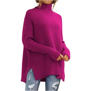 Großer Rollkragenpullover für Damen, kuscheliger Fledermausärmel Strickpullover in Pink.