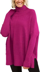Damen Oversize Rollkragen Fledermausärmel Strickpullover Herbst Winter Mode Oberteil.