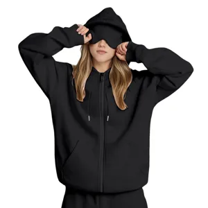Felpa con cappuccio nera con maschera per occhi integrata, set felpa autunno inverno confortevole.