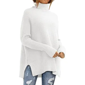 Damen weißer Rollkragen Pullover lässig lose Fledermausärmel Strick Pullover Winter Kleidung