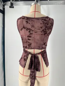 Haut court transparent en mesh avec motif papillon floqué vintage et lien au dos.