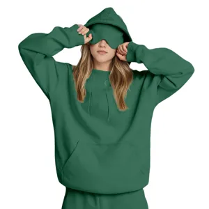 Felpa con Cappuccio a Manica Lunga in Tinta Unita Casual da Donna Mascherina Integrata Inverno Caldo Pullover Ampio Top e Parte Inferiore