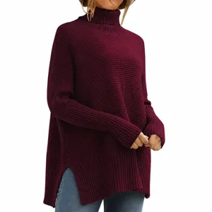 Damen Casual Rollkragen Fledermausärmel Kerngesponnenes Garn Pullover Einfarbig Gerippt Herbst Winter Strickware